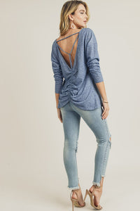 Blue-Grey Cinched Back Long Sleeve