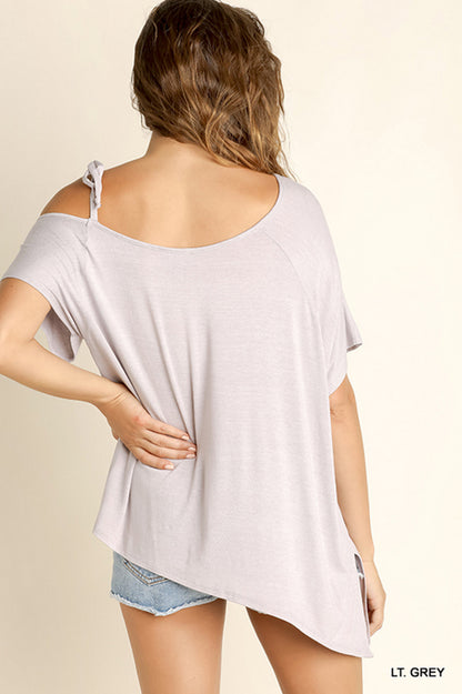 Light Grey Asymmetrical Neckline Top with Side Ties