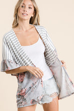 Load image into Gallery viewer, Stripe Floral Ruffle Kimono Cardigan