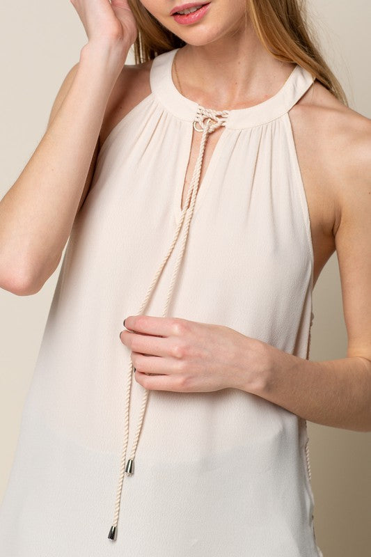 Cream Halter Tank with Side Tie Up