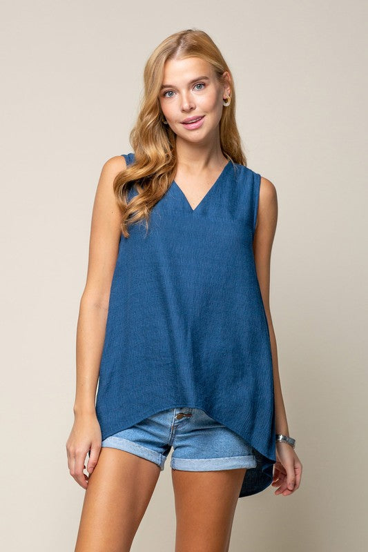 Navy Vneck with Split Back