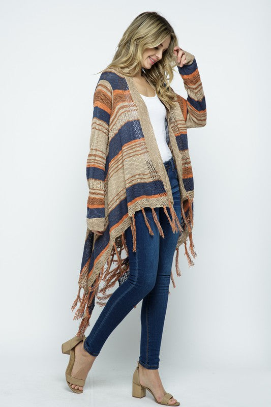 Khaki Striped Knit Cardigan