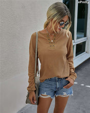 Load image into Gallery viewer, Camel Solid Ribbed Crew Neck