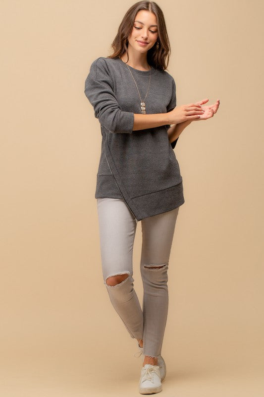 Asymmetric Sweatshirt with Zipper