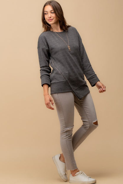 Asymmetric Sweatshirt with Zipper