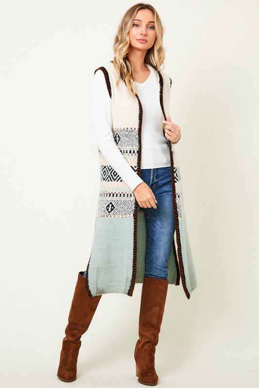 Ivory and Mint Sweater Vest Cardigan