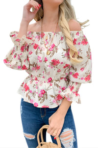 Floral Printed Smocking Detail Off Shoulder Top