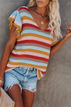 Load image into Gallery viewer, Multi-color Striped Ruffle Short Sleeve Knit Top