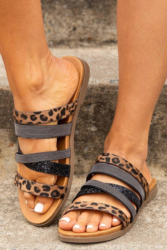 Leopard Print Black Glitter Sandal