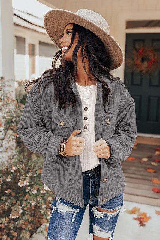 Grey Ribbed Corduroy Jacket