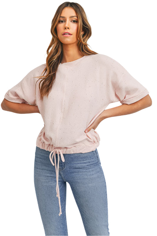 Confetti French Terry Short Sleeve Drawstring Top