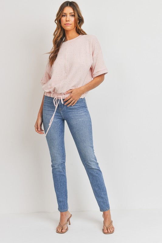 Confetti French Terry Short Sleeve Drawstring Top