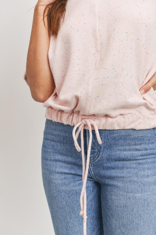 Confetti French Terry Short Sleeve Drawstring Top