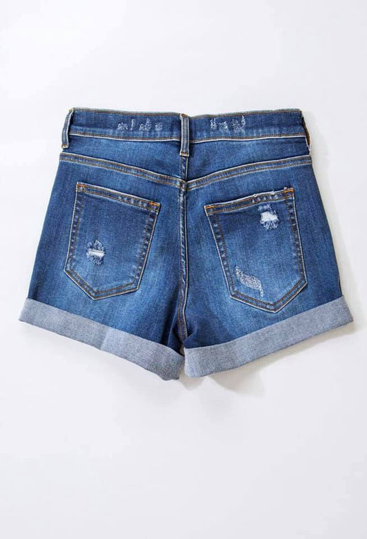 Danny-Denim Washed Folded Hem Shorts