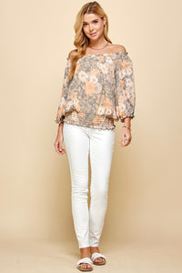 Floral Printed Top with Smocked Waist Detail