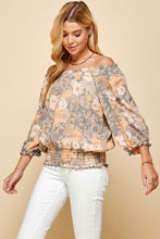 Load image into Gallery viewer, Floral Printed Top with Smocked Waist Detail