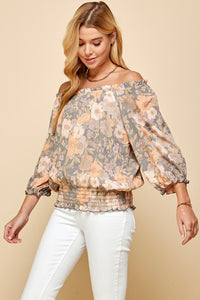 Floral Printed Top with Smocked Waist Detail