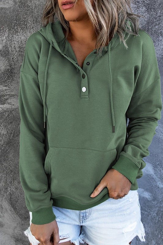 Snap Button Pullover Hoodie with Pocket