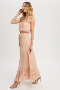 Button Front Tube Maxi Dress