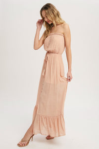 Button Front Tube Maxi Dress