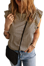 Load image into Gallery viewer, Grey Casual Striped Print Ruffle Summer Top