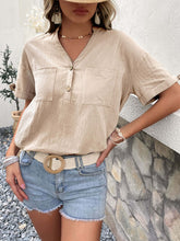 Load image into Gallery viewer, Buttoned Notched Neck Cuffed Sleeve Blouse