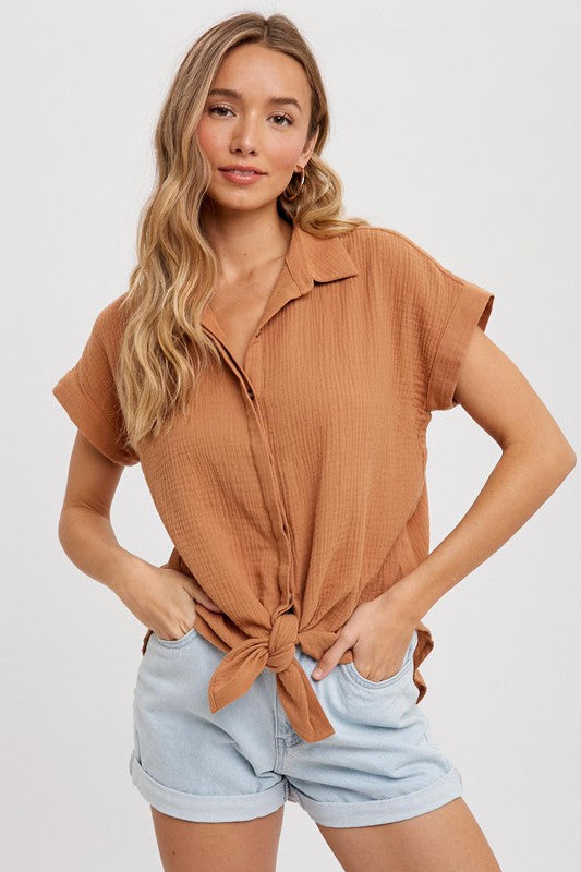 Camel Essential Button Up Cotton Shirt