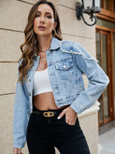 Load image into Gallery viewer, Cropped Collared Neck Denim Jacket