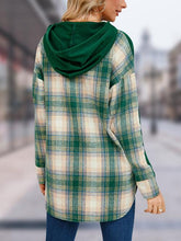 Load image into Gallery viewer, Plaid Flannel Long Sleeve Slit Hoodie