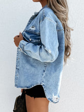 Load image into Gallery viewer, Distressed Snap Down Denim Jacket