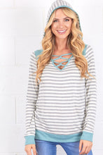Load image into Gallery viewer, Grey and Mint Stripe Hoodie