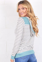 Load image into Gallery viewer, Grey and Mint Stripe Hoodie