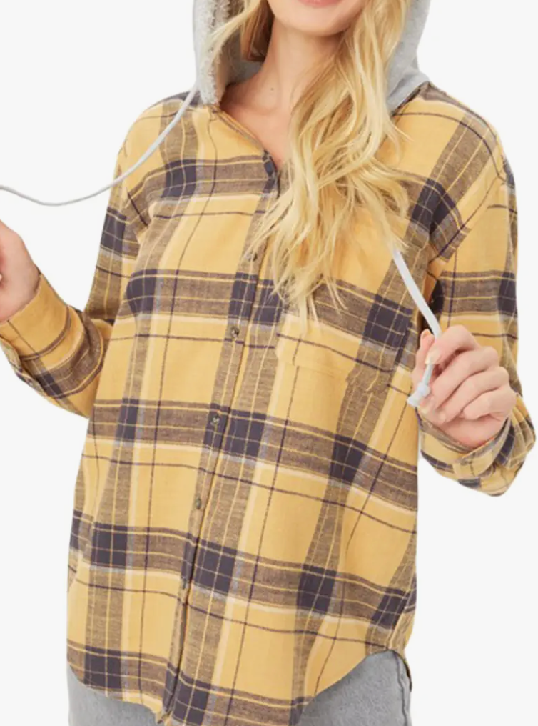 Hooded Plaid Flannel Shirt