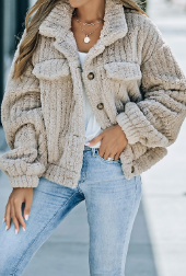 Solid Color Plush Fleece Button up Jacket