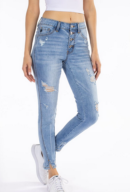 Light Button Up Distressed Kancan Jean