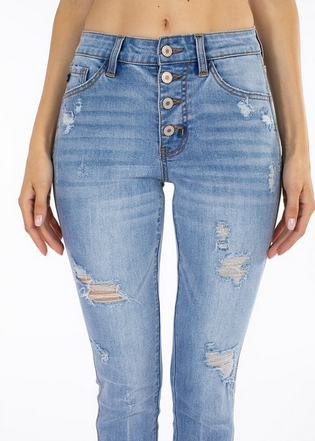 Light Button Up Distressed Kancan Jean