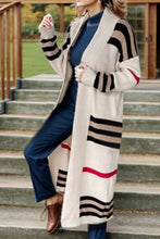 Load image into Gallery viewer, Striped Open Front Long Sleeve Longline Sweater Cardigan