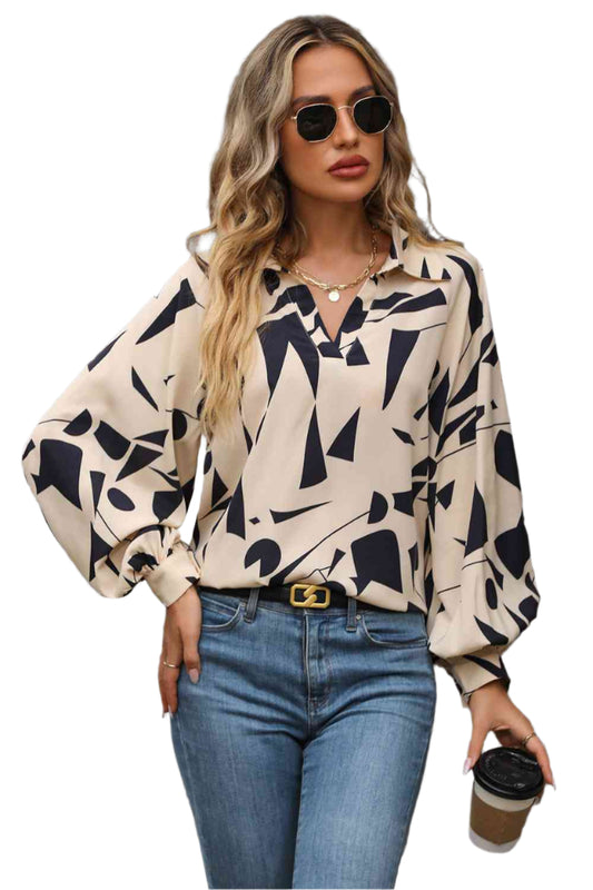 Printed Johnny Collar Blouse