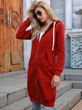 Load image into Gallery viewer, Full Size Zip-Up Longline Hoodie with Pockets