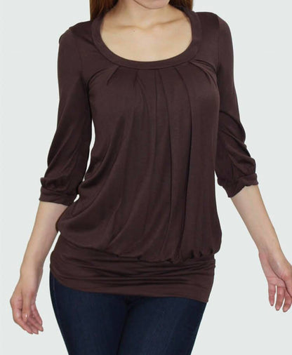 Chocolate Brown Pleated Top