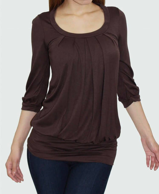 Chocolate Brown Pleated Top