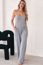 Load image into Gallery viewer, Gray Loose Fit Side Pockets Spaghetti Strap Wide Leg Jumpsuit