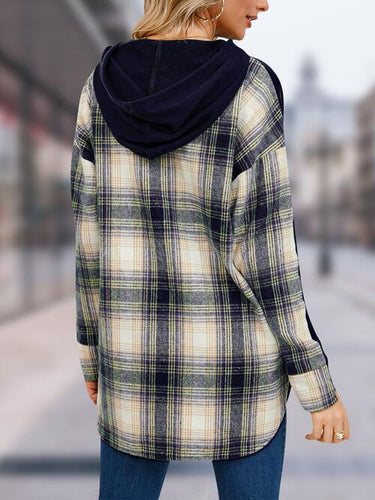 Plaid Flannel Long Sleeve Slit Hoodie