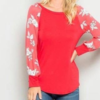Coral Floral Sleeve  Raglan Top