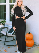 Load image into Gallery viewer, Cutout Round Neck Long Sleeve Slit Maxi Dress