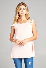 Load image into Gallery viewer, Blush Solid and Lace Patch Sleeve Tank Top