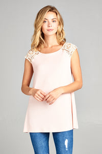 Blush Solid and Lace Patch Sleeve Tank Top