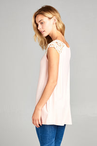 Blush Solid and Lace Patch Sleeve Tank Top