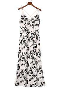 Beige Crossover Hollow-out Maxi Floral Dress With Slit