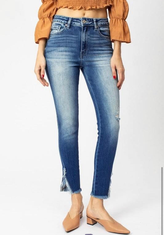 Frayed Side Slit Kancan Jean